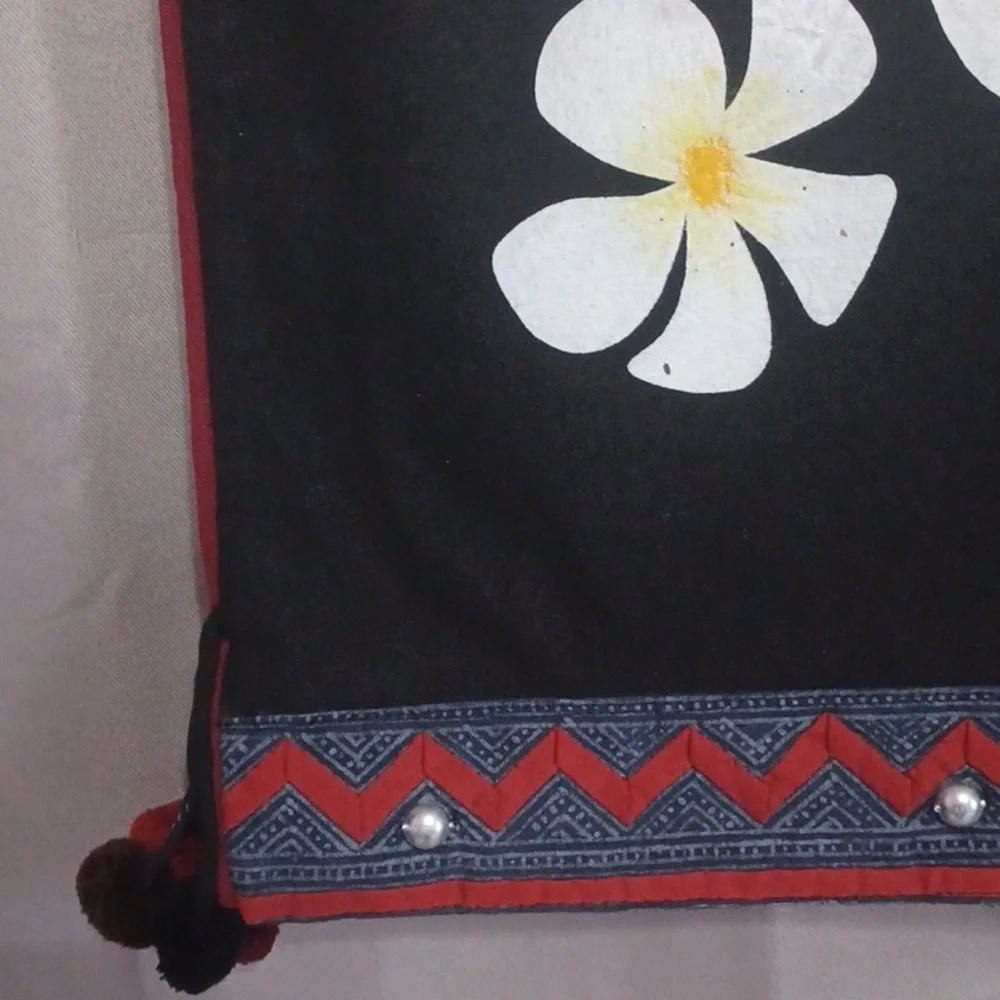 Boho Black Floral Shoulder Bag, Festival, Artisan Style